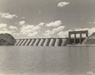 Photo- View of Bartlett Dam with filled lake