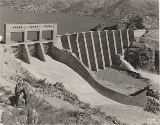 Photo- View of Bartlett Dam upon completion with filled lake