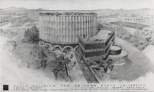 Photograph of rendering of proposed Music building at Arizona State University