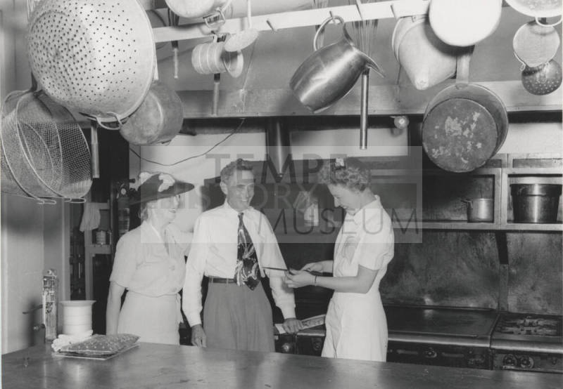 Mr. & Mrs. Krause and Cook in Dining Hall kitchen