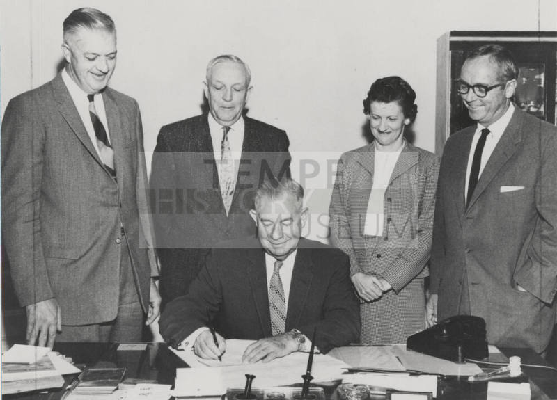 Governor Ernest Mcfarland and others sign canvas of votes on December 5, 1958