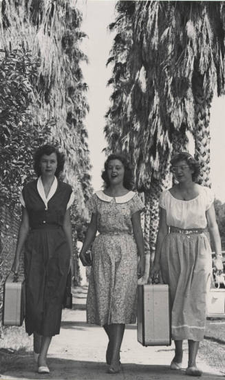 Coeds Arrive on Campus Via Palm Walk in September 1949