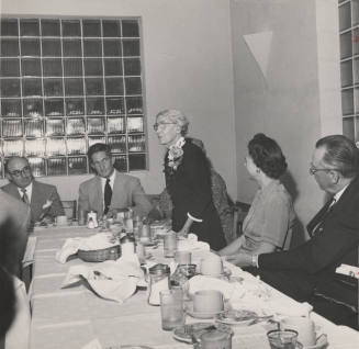 Georgia Holmesley Speaks to a Group Including President Gammage