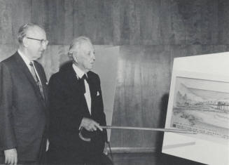 Frank Lloyd Wright Showing President Gammage a Print of Gammage Auditoriums