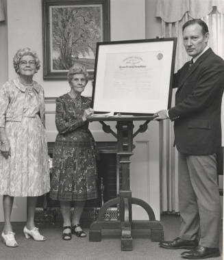 President John W. Schwada, Mrs. Birchett, Mrs. John Birchett