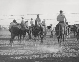Cowboys on Horseback Waiting for Rodeo Events