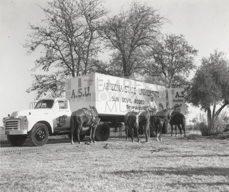 Horses and Riders by an Arizona State University Sun Devil Rodeo Truck