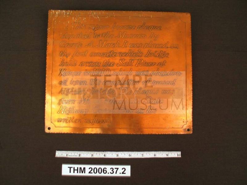 Sign for Tempe Bridge Plaque