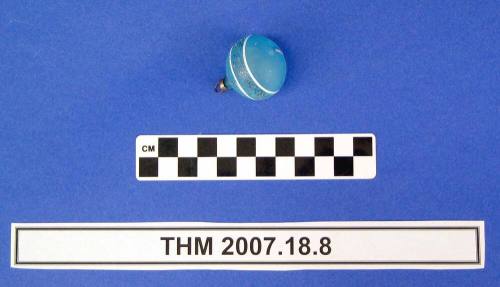 Blue and White Striped Ball Christmas Ornament