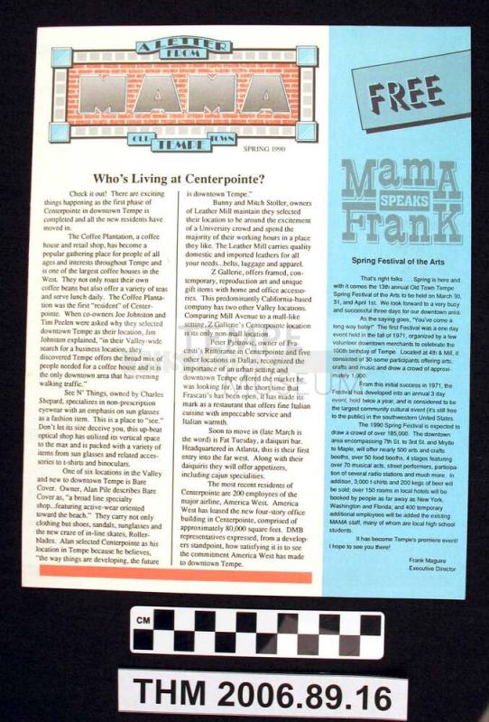 Mill Avenue Merchants Association: A Letter from Old Tempe Town