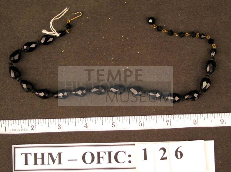 Necklace, black obsidian faceted lozenge shaped