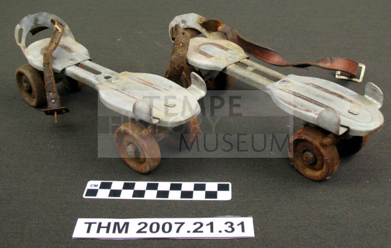 Clamp-on, adjustable roller skates.