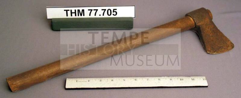 Hand forged ax with wooden handle