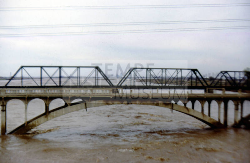 Photographic Slide - Flood Waters Under Ash Avenue and Railroad Bridges