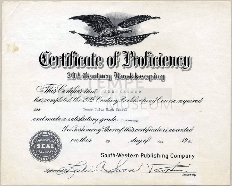 Certificate of Proficiency: Twentieth Century Bookkeeping (Ann Kehrer)