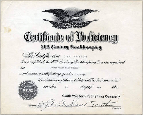 Certificate of Proficiency: Twentieth Century Bookkeeping (Ann Kehrer)