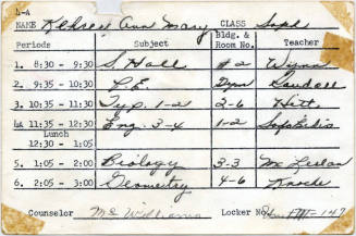 Tempe High School schedule card - Ann Kehrer