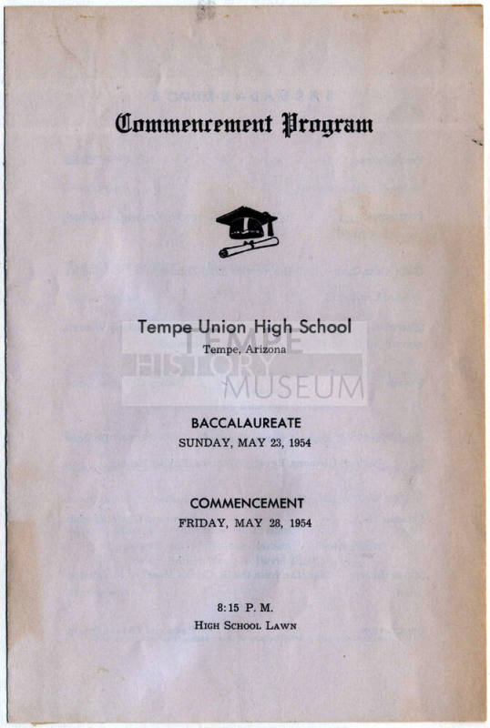Tempe High School Commencement Program, May 28, 1954.