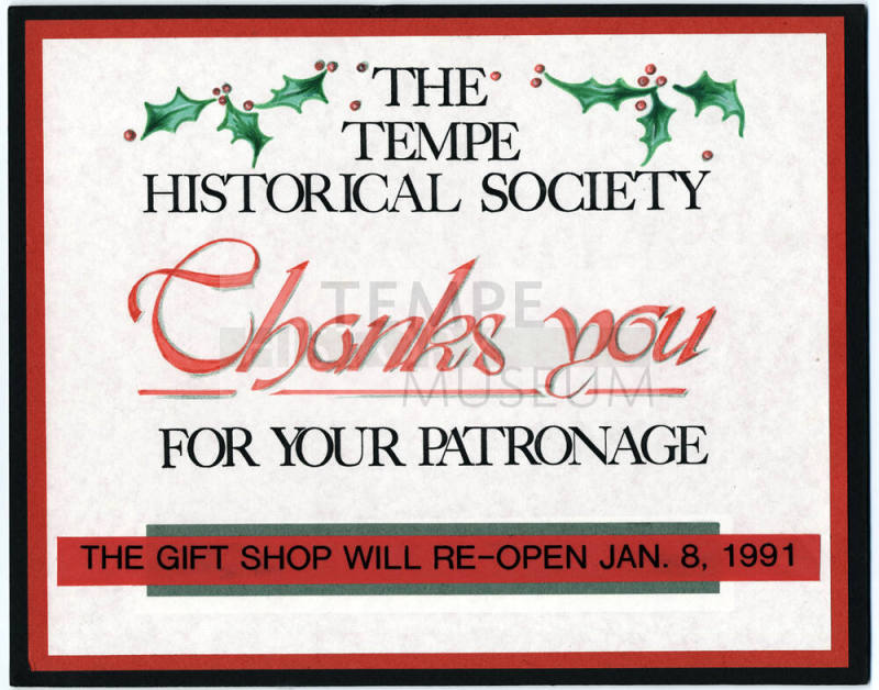 Tempe Historical Society Gift Shop Sign.