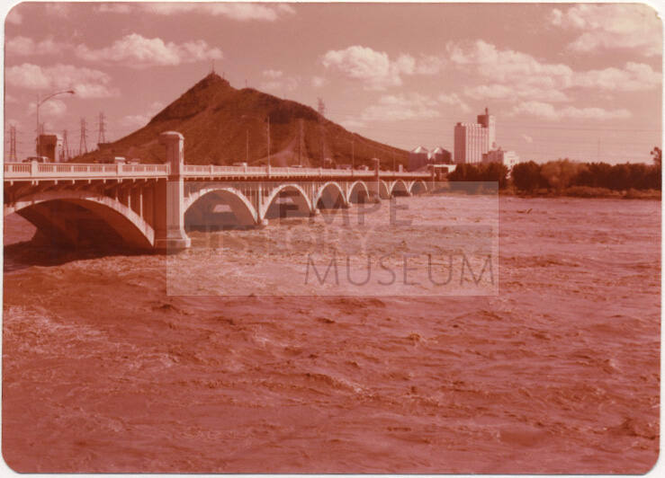 Flooded Salt River under the Mill Avenue Bridge