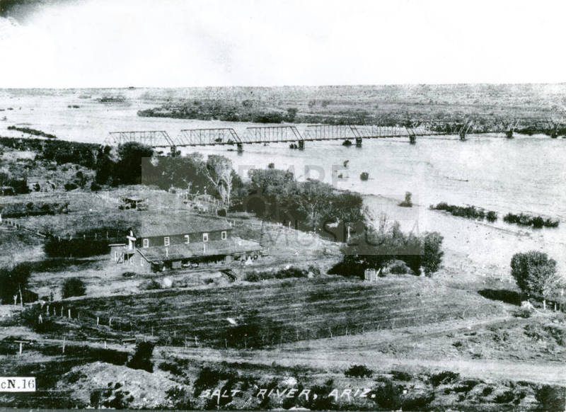 OS-128   Salt River, Railroad Bridge During Flood