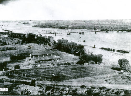 OS-128   Salt River, Railroad Bridge During Flood