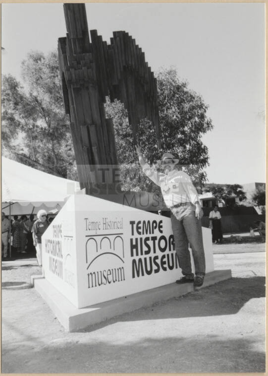 Sign Designer Pete Lang at Ribbon Cutting Event For a New Sign at the Tempe Historical Museum.