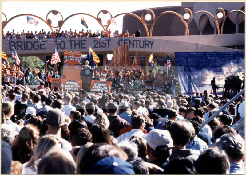 President Clinton Speaking at 1996 Presidential Campaign Event Outside of Gammage Auditorium.