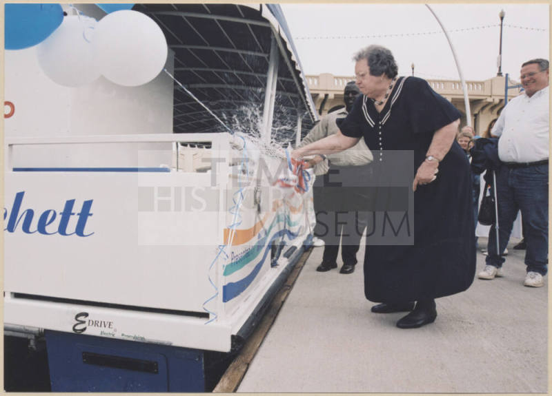 Photo of christening of the Guess Birchett Boat on Tempe Town Lake.