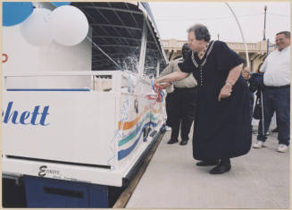 Photo of christening of the Guess Birchett Boat on Tempe Town Lake.