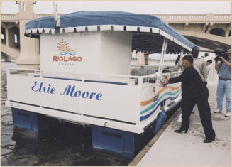 Photo of christening of the Elsie Moore boat on Tempe Town Lake.