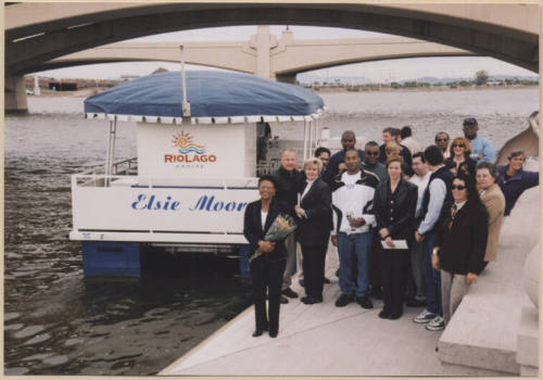 Photo of the Elsie Moore Tour Boat with Elsie Moore and group.