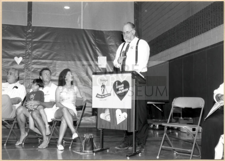 Photo of Councilman Cahill speaking at Stand For Children event.