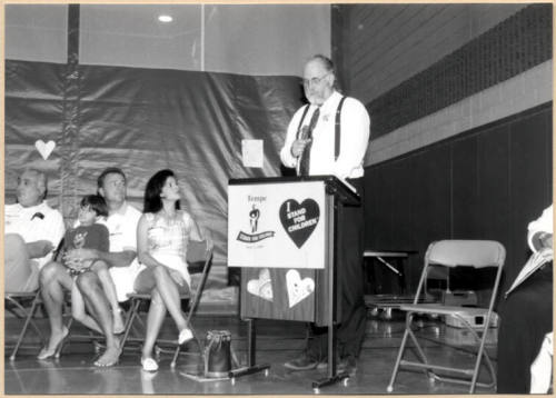 Photo of Councilman Cahill speaking at Stand For Children event.