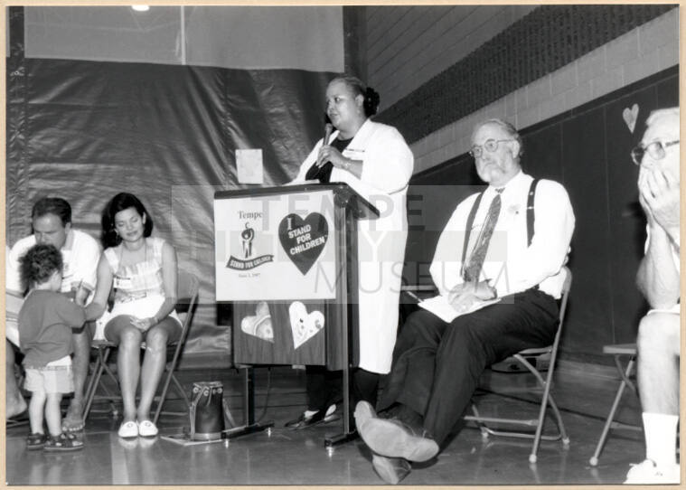Photo of Stand For Children event with a female speaker.