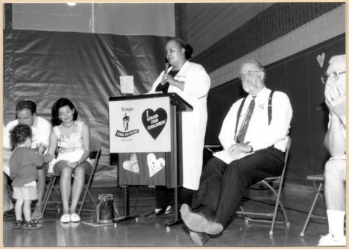 Photo of Stand For Children event with a female speaker.