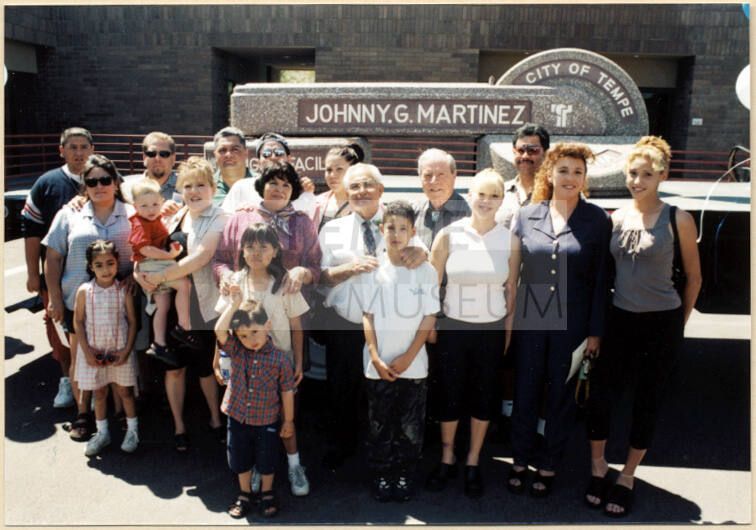 Color photograph of group at dedication of Johnny Martinez Water Dept. Treatment Plant