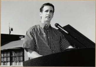 Black and white photograph of Mayor Niel Giuliano at dedication of Apache Blvd. Fire Station