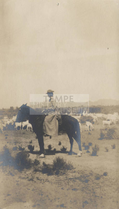 Unidentified Woman on Horseback and Goats