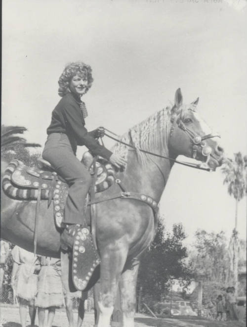 Woman Sitting on a Saddled Horse