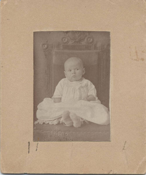 Baby, Knitted Shoes and White Dress