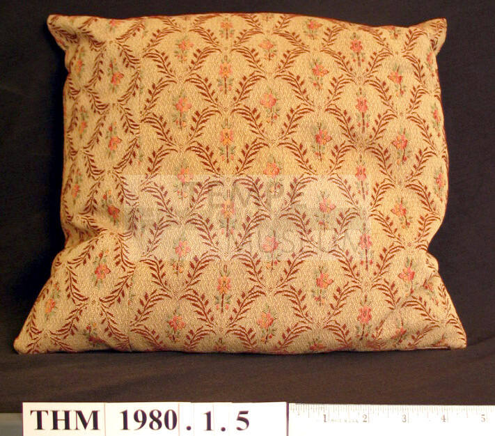 Beige with pink and green floral tapestry throw pillow