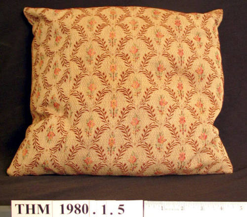 Beige with pink and green floral tapestry throw pillow