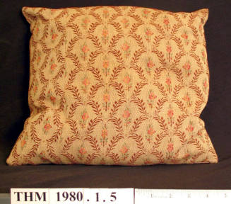 Beige with pink and green floral tapestry throw pillow