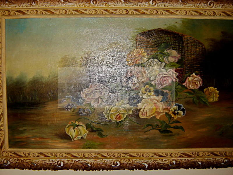 Flower painting in wooden frame