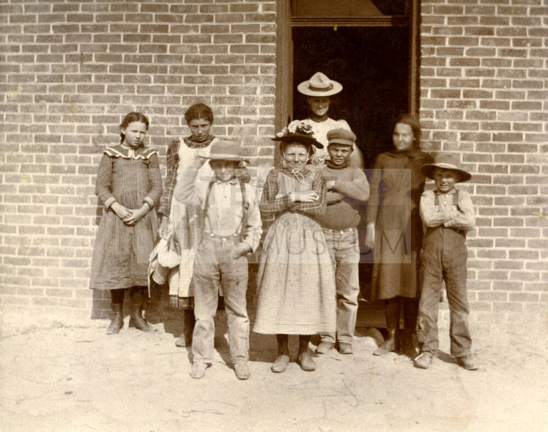 Children at Stringtown School Doorway