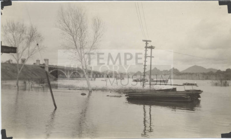 Flooded Salt River with Tempe Bridge