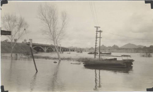 Flooded Salt River with Tempe Bridge