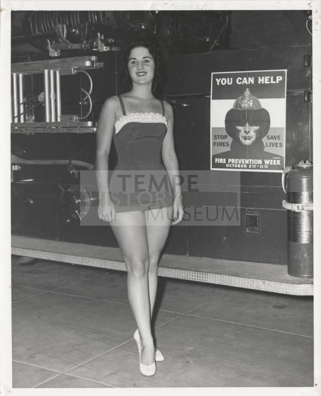 Miss Spencer in Front of Fire Truck
