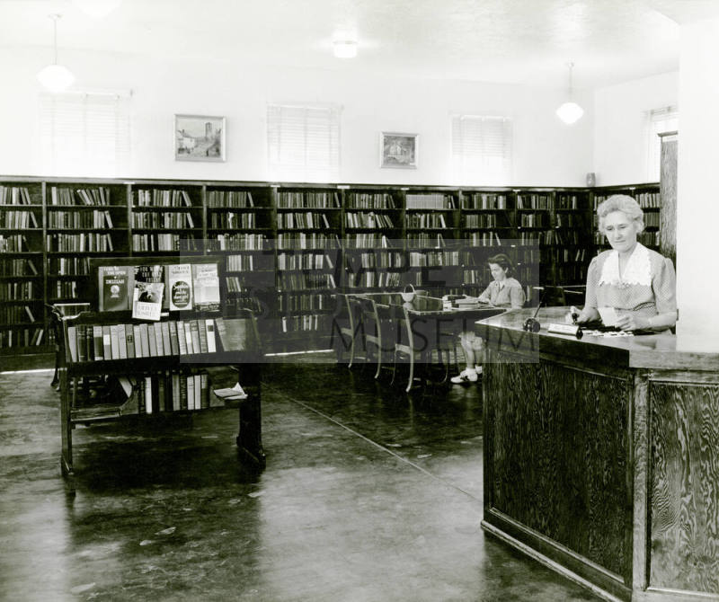 Miss Barbre and Patron at Old City Library